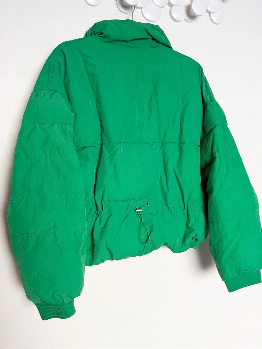 Free People Cold Rush Slouchy Cropped Puffer Coat Green Drawstring Jacket S